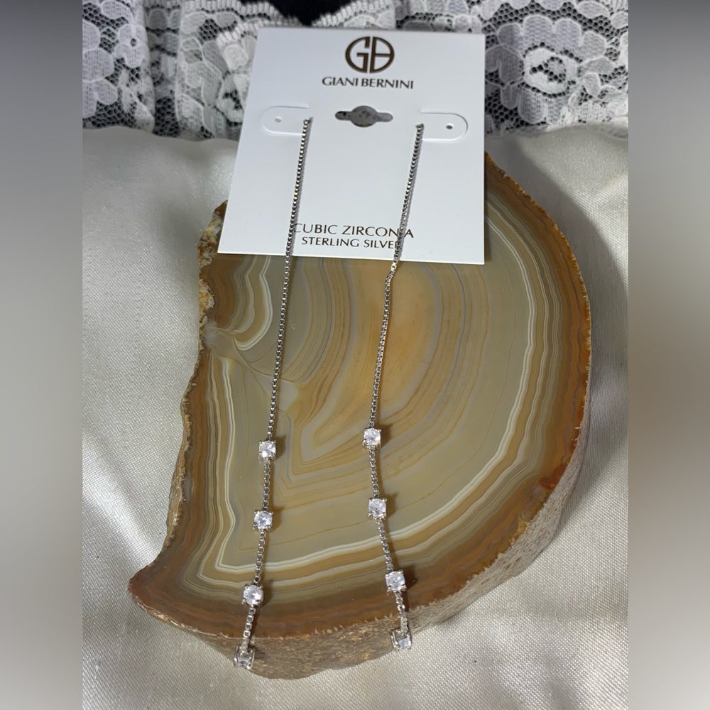 STERLING SILVER GIANI BERNINI CZ THREADER EARRINGS NEW - Picture 1 of 4